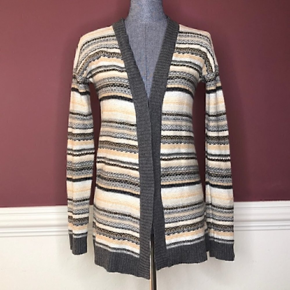 Merona gray & orange striped cardigan size Small
